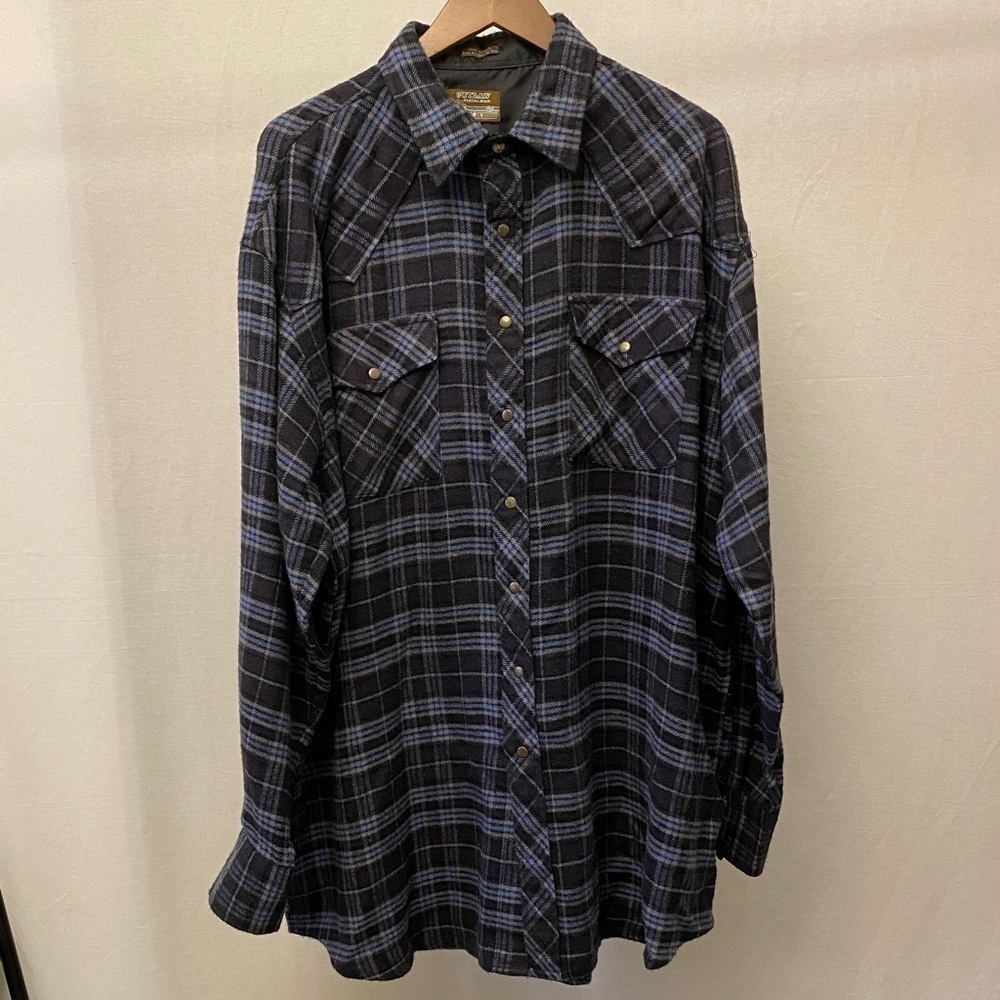 Outlaw 2XLT Western Wear Flannel Mens Shirt Blue Gray Snaps Closure Cowboy Shirt - Picture 6 of 7